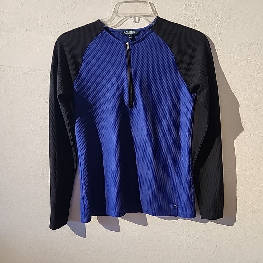 Lauren Ralph Lauren Blue Honeycomb Half-Zip Raglan Long Sleeve Active Top Sz M